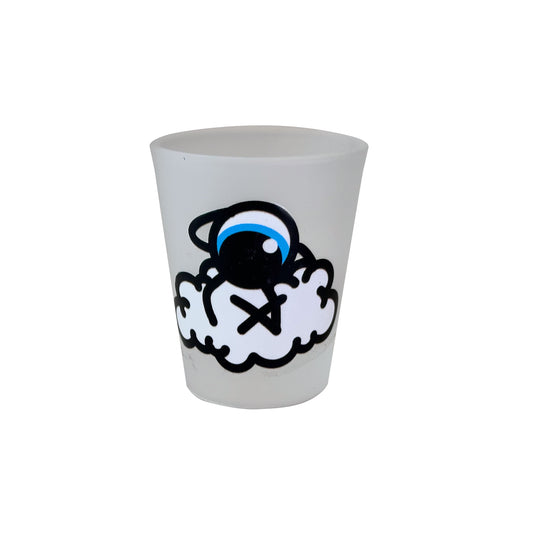 Loveville frosted shot glass featuring the Cloud character